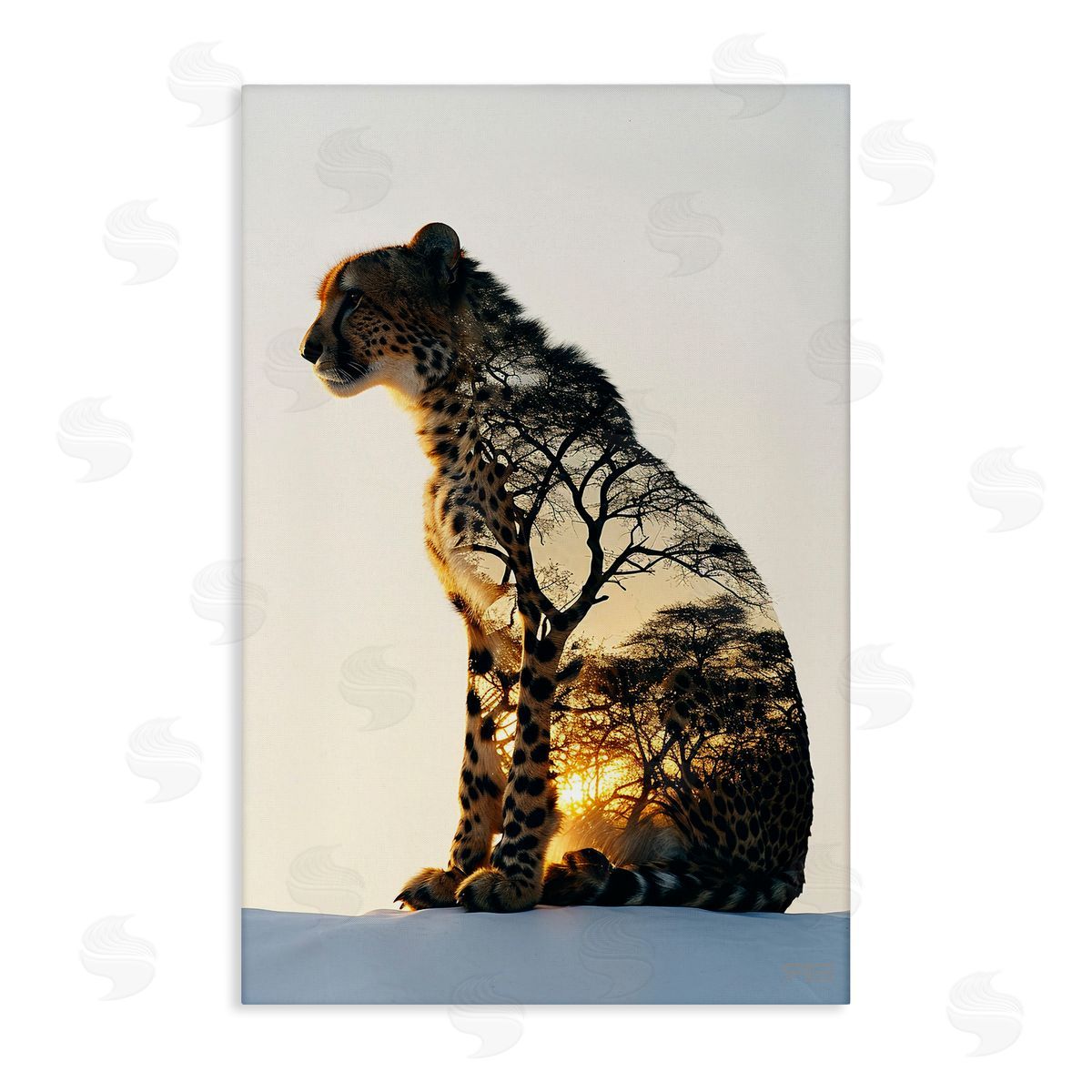 Leopard with Silhouette Canvas Wall Art, Home Decor by Roozbeh Bahramali