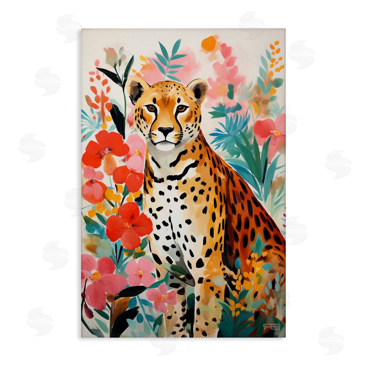 Floral Adorned Leopard Canvas Wall Art, Home Decor by Roozbeh Bahramali