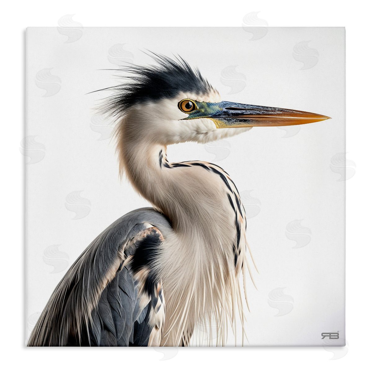 Stoic Heron Looking Right Canvas Wall Art, Home Decor by Roozbeh Bahramali