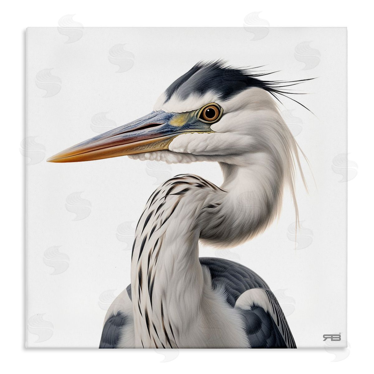Stoic Heron Looking Left Canvas Wall Art, Home Decor by Roozbeh Bahramali