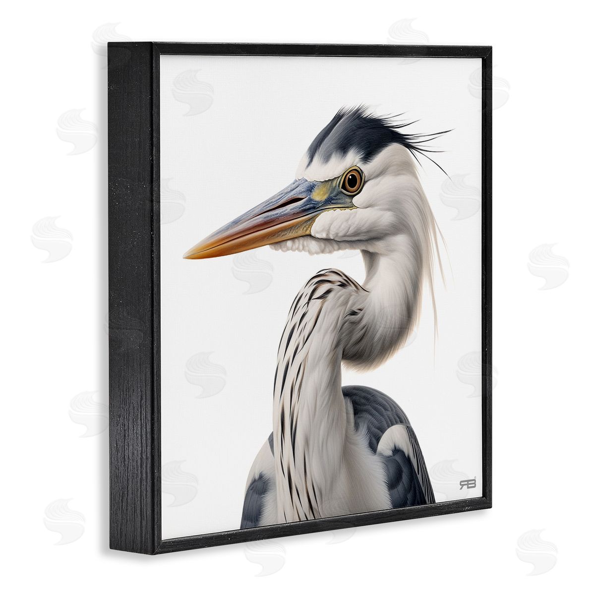 Stoic Heron Looking Left Black Frame Print Wall Art, Home Decor by Roozbeh Bahramali