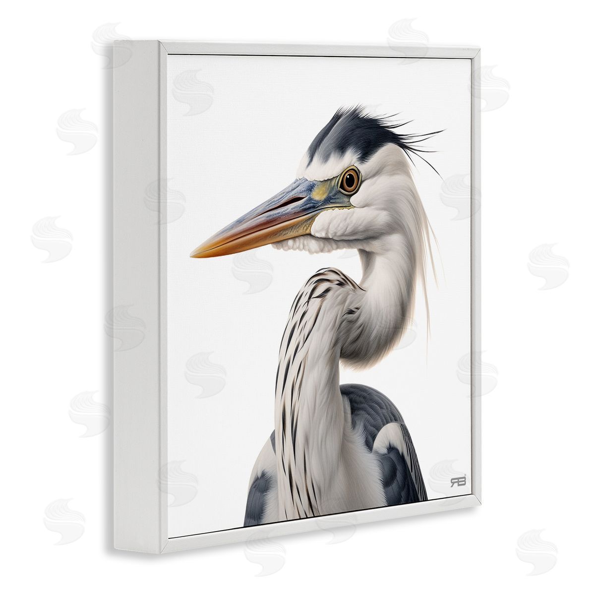 Stoic Heron Looking Left White Frame Print Wall Art, Home Decor by Roozbeh Bahramali