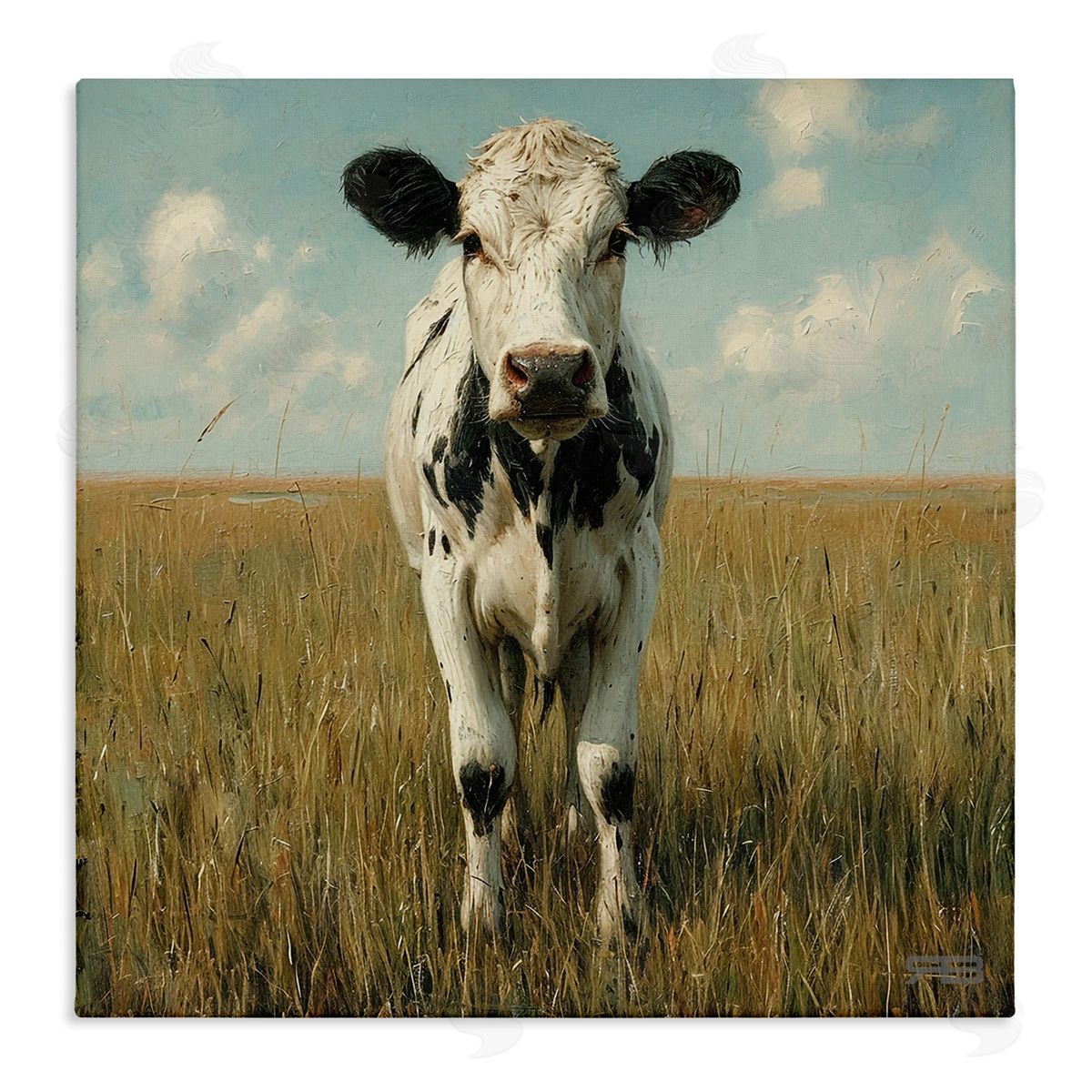 Cow in Verdant Field Canvas Wall Art, Home Decor by Roozbeh Bahramali