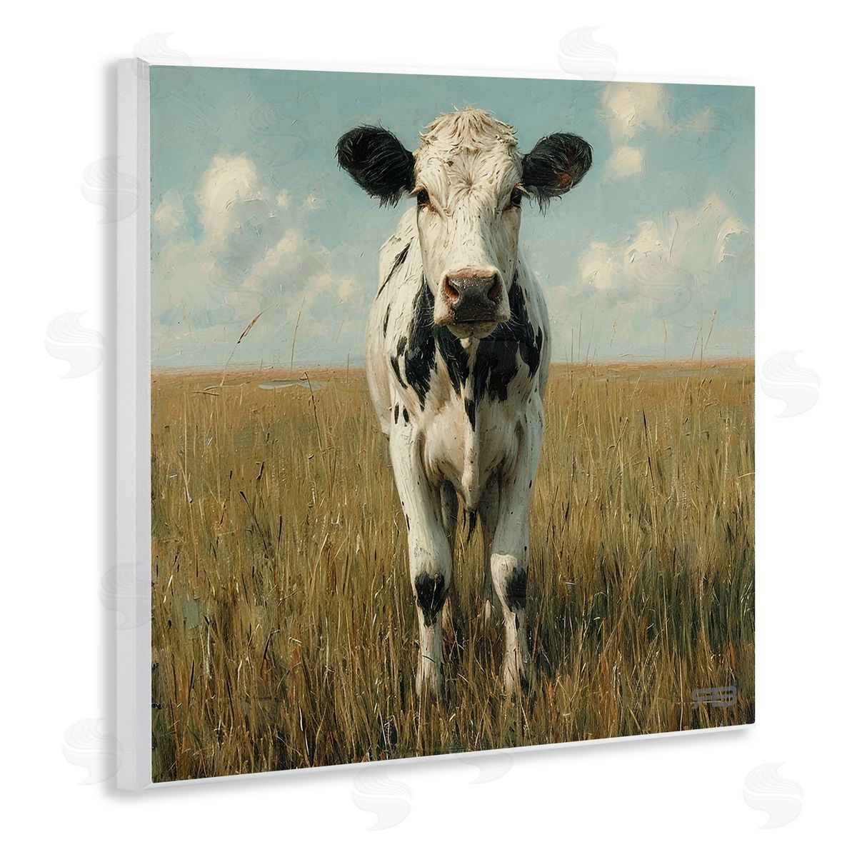 Cow in Verdant Field Wood Plaque Wall Art, Home Decor by Roozbeh Bahramali