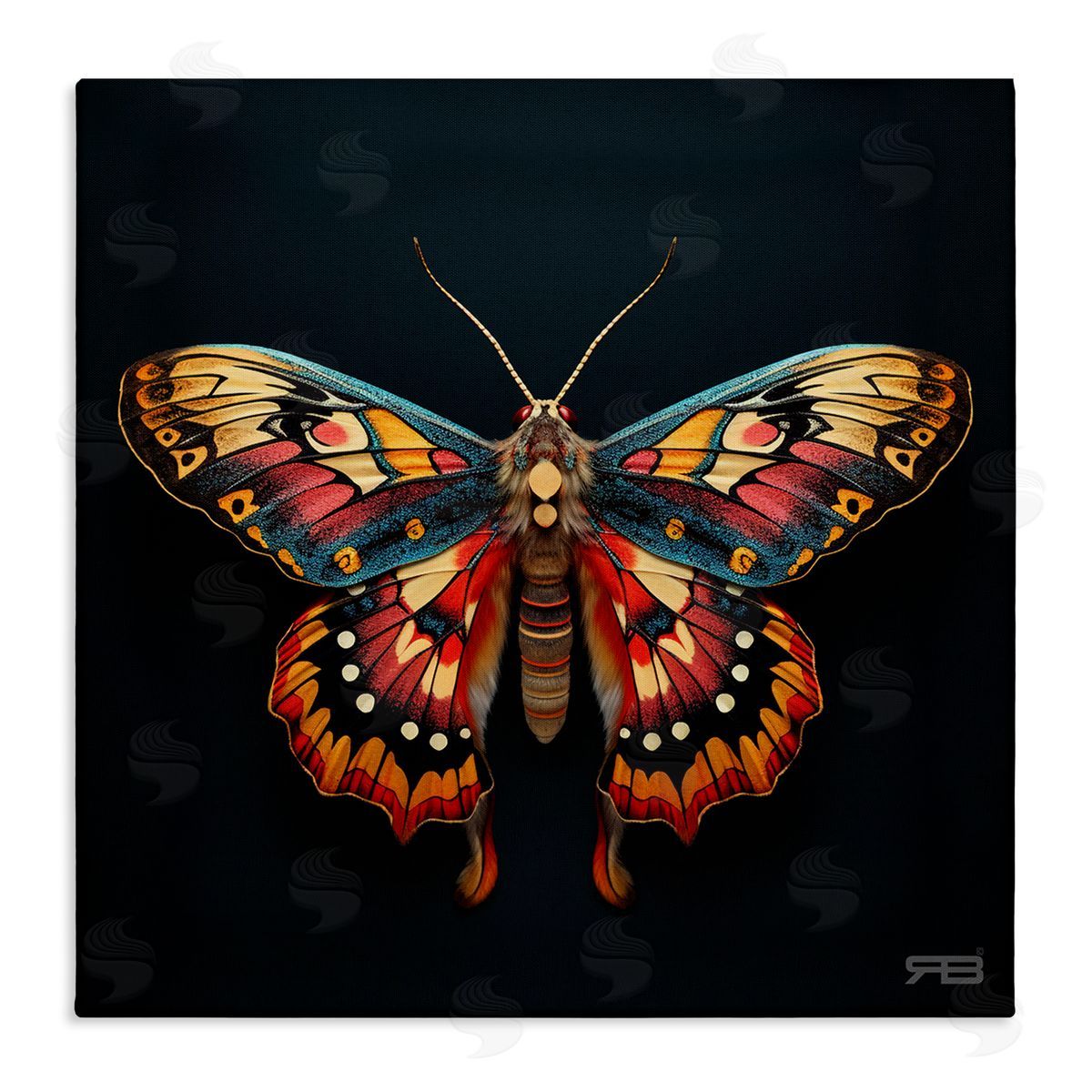 Vivid Patterned Moth Canvas Wall Art, Home Decor by Roozbeh Bahramali