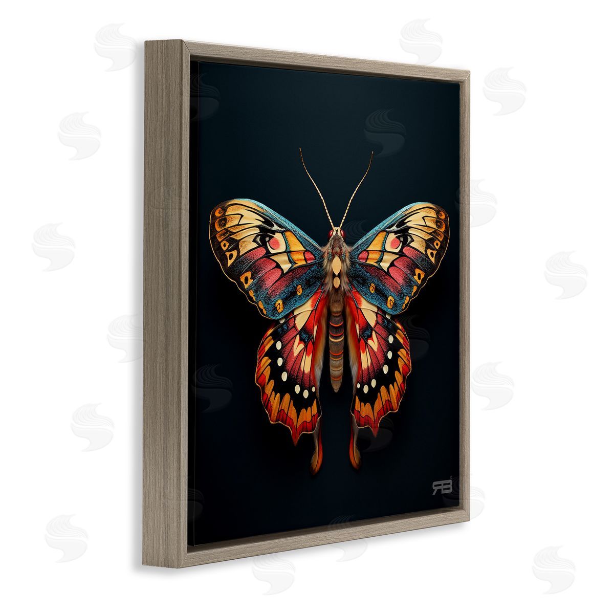 Vivid Patterned Moth Brown Floating Frame Canvas Wall Art, Home Decor by Roozbeh Bahramali