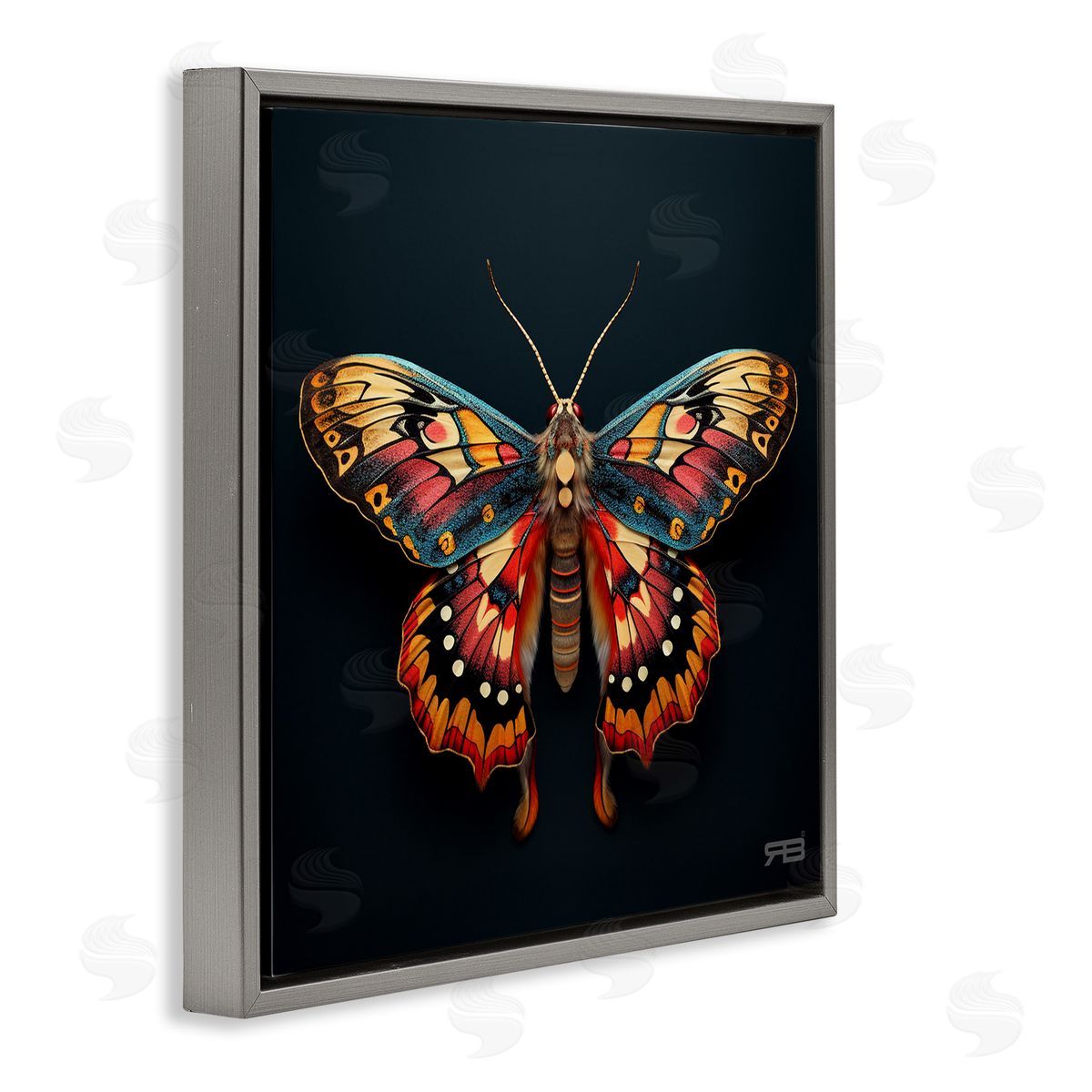 Vivid Patterned Moth Grey Floating Frame Canvas Wall Art, Home Decor by Roozbeh Bahramali