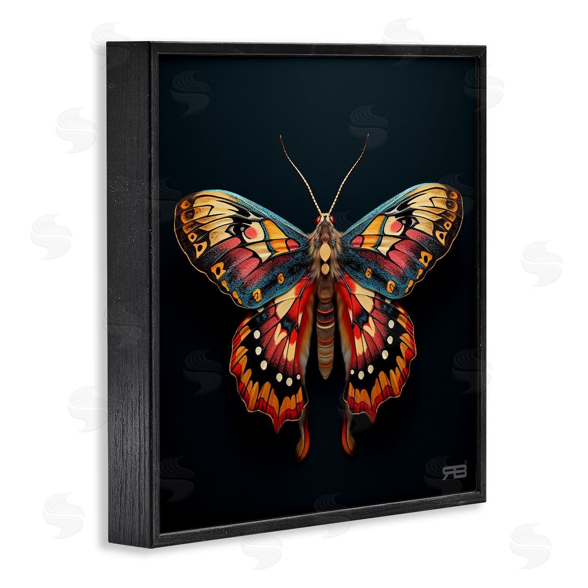 Vivid Patterned Moth Black Frame Print Wall Art, Home Decor by Roozbeh Bahramali