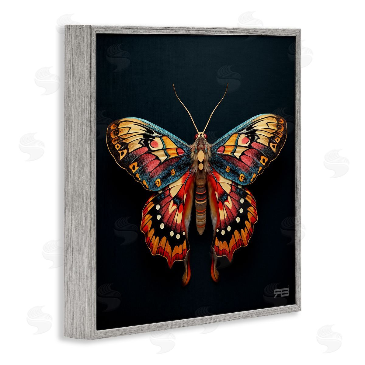 Vivid Patterned Moth Grey Frame Print Wall Art, Home Decor by Roozbeh Bahramali