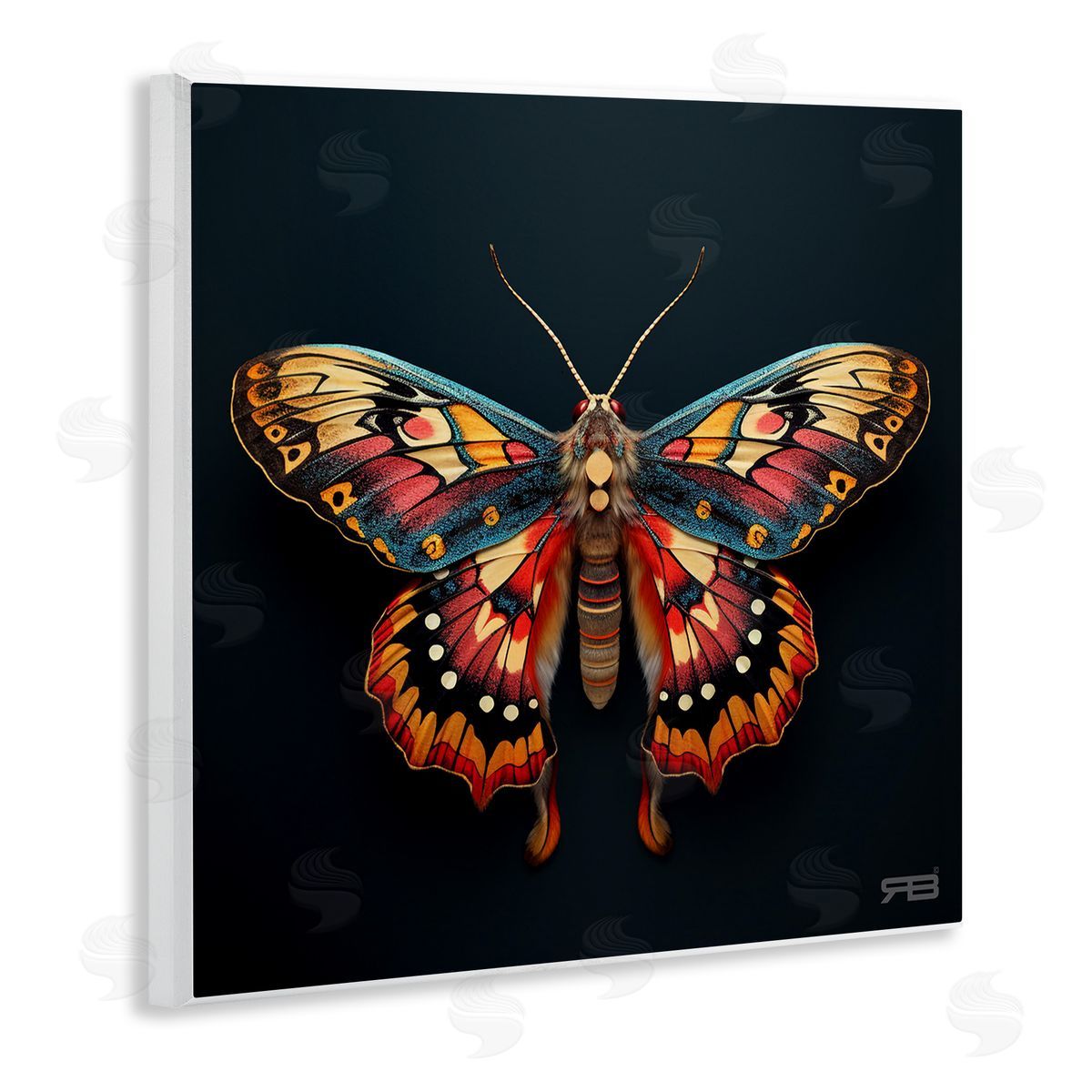 Vivid Patterned Moth Wood Plaque Wall Art, Home Decor by Roozbeh Bahramali