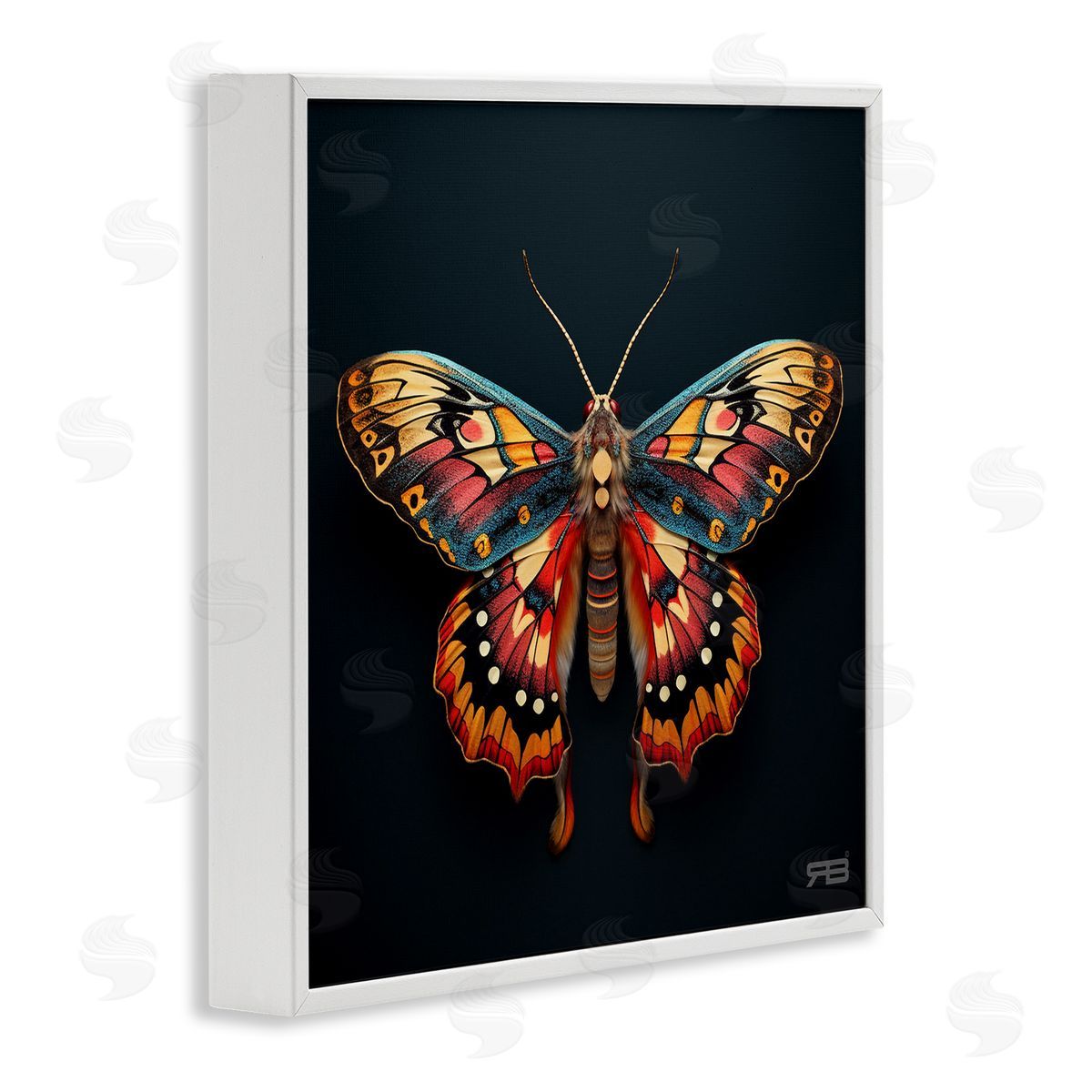 Vivid Patterned Moth White Frame Print Wall Art, Home Decor by Roozbeh Bahramali