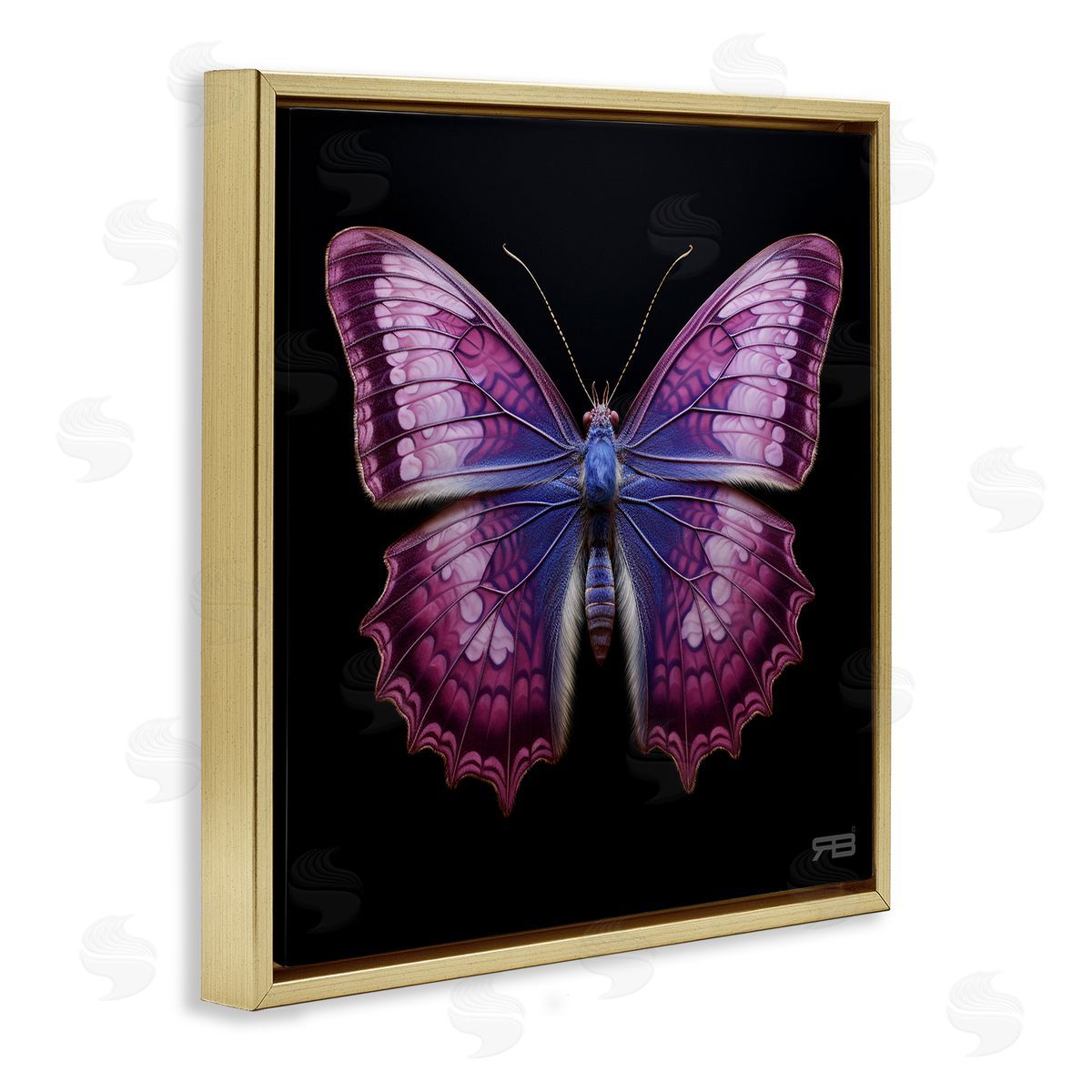 Vivid Purple Butterfly Gold Floating Frame Canvas Wall Art, Home Decor by Roozbeh Bahramali