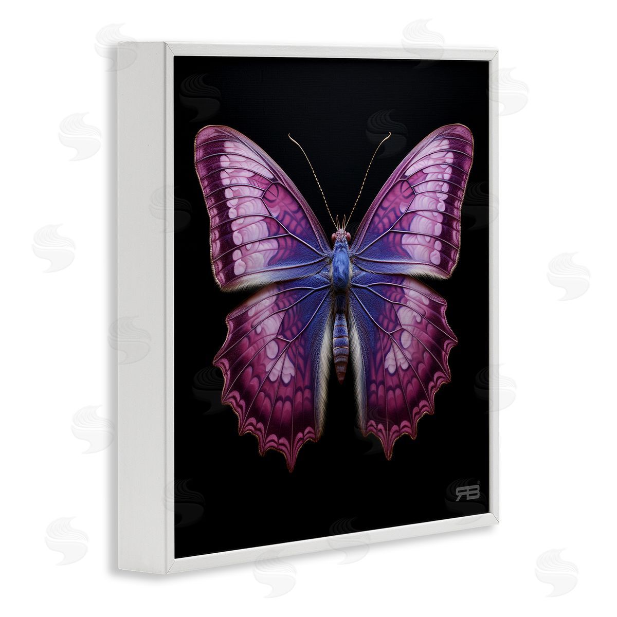 Vivid Purple Butterfly White Frame Print Wall Art, Home Decor by Roozbeh Bahramali