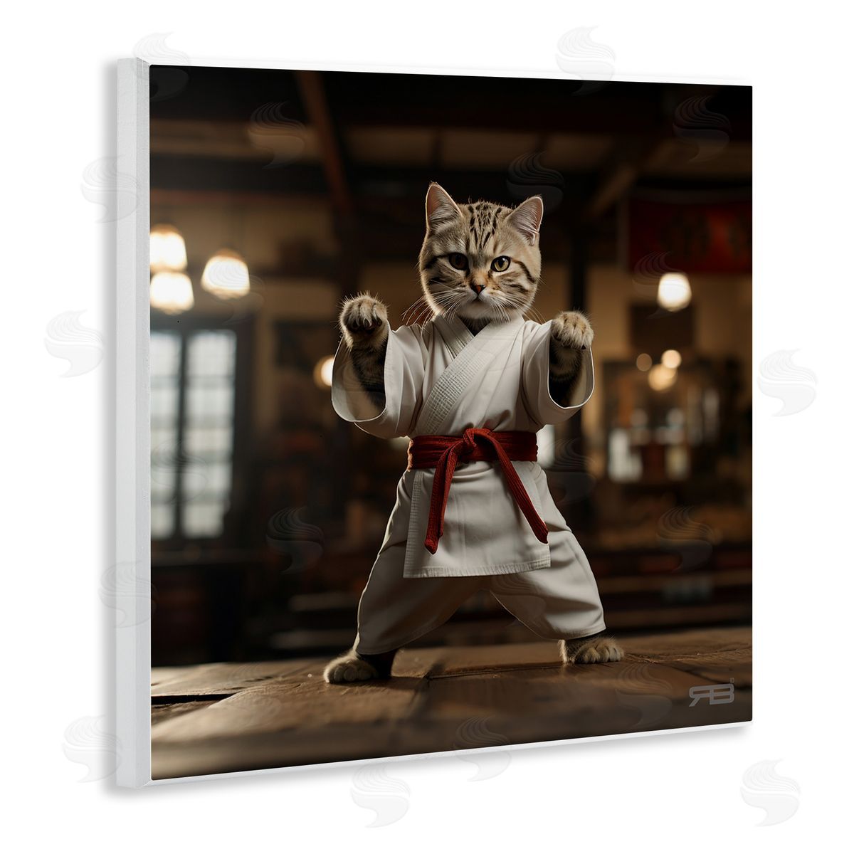 Martial Arts Cat Wood Plaque Wall Art, Home Decor by Roozbeh Bahramali