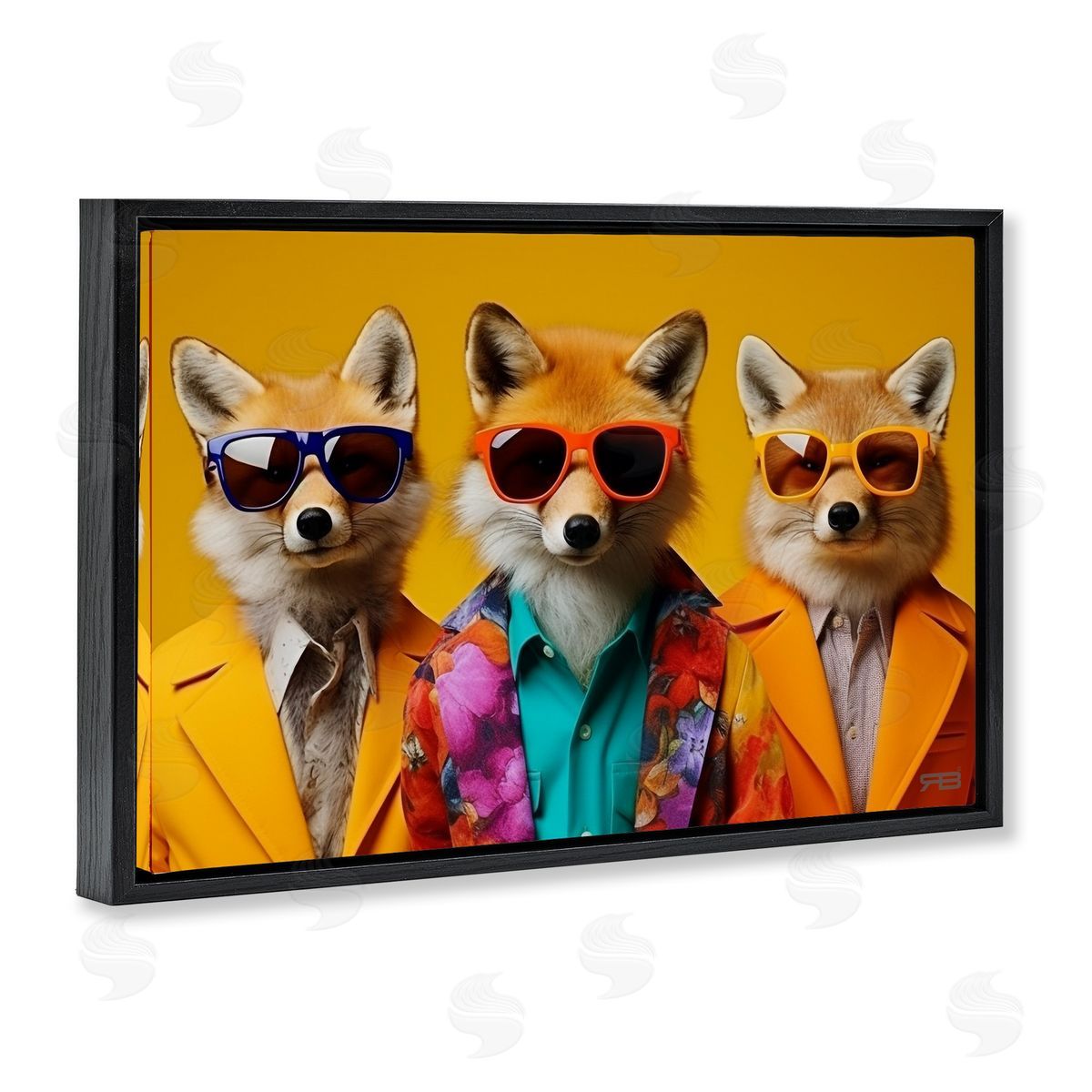 Stylish Fashion Foxes Black Floating Frame Canvas Wall Art, Home Decor by Roozbeh Bahramali