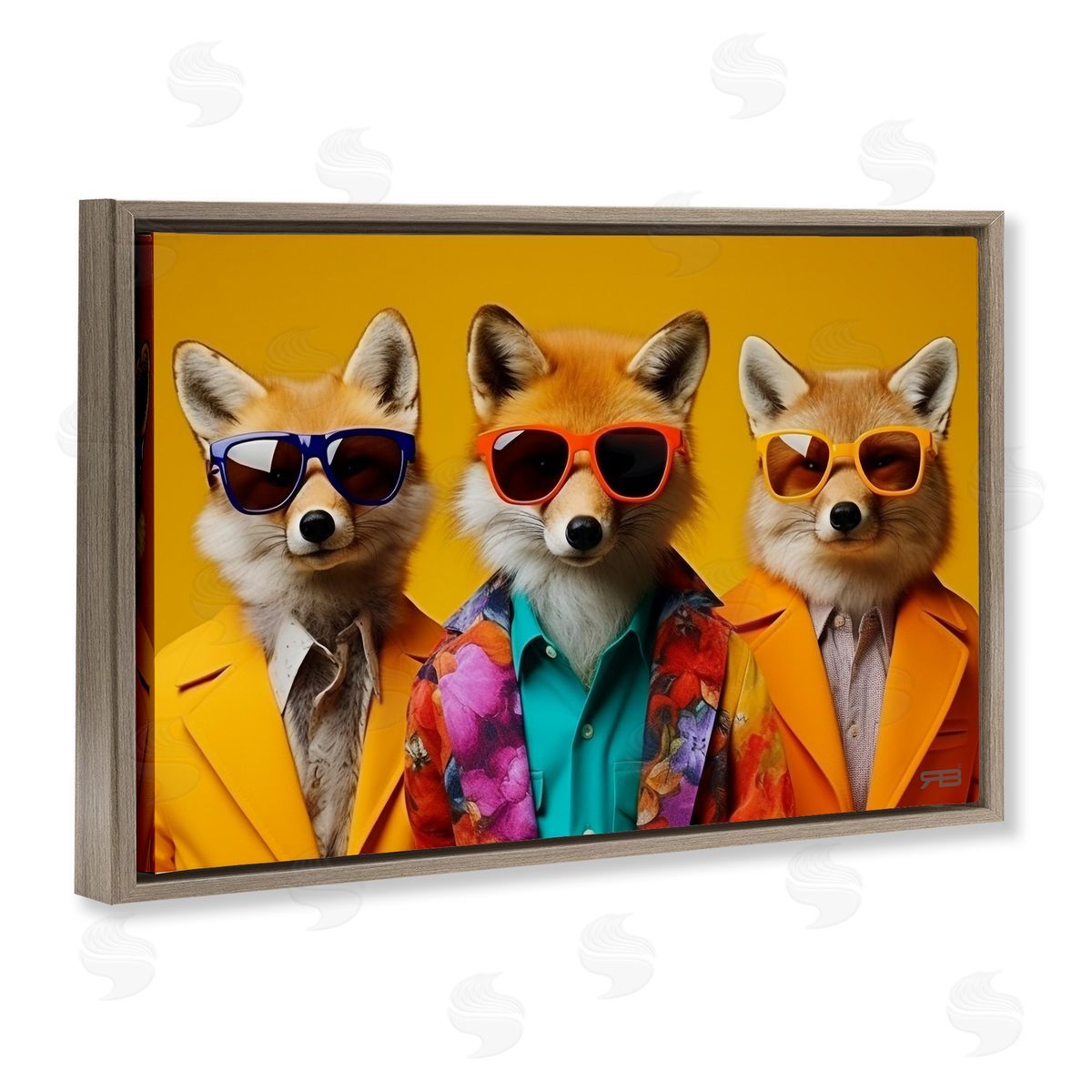 Stylish Fashion Foxes Brown Floating Frame Canvas Wall Art, Home Decor by Roozbeh Bahramali