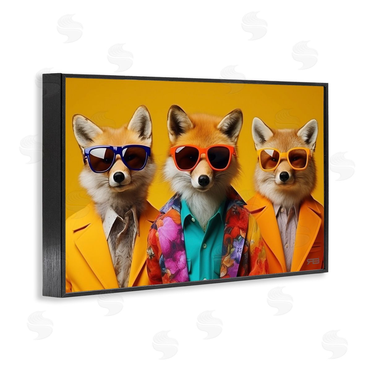 Stylish Fashion Foxes Black Frame Print Wall Art, Home Decor by Roozbeh Bahramali