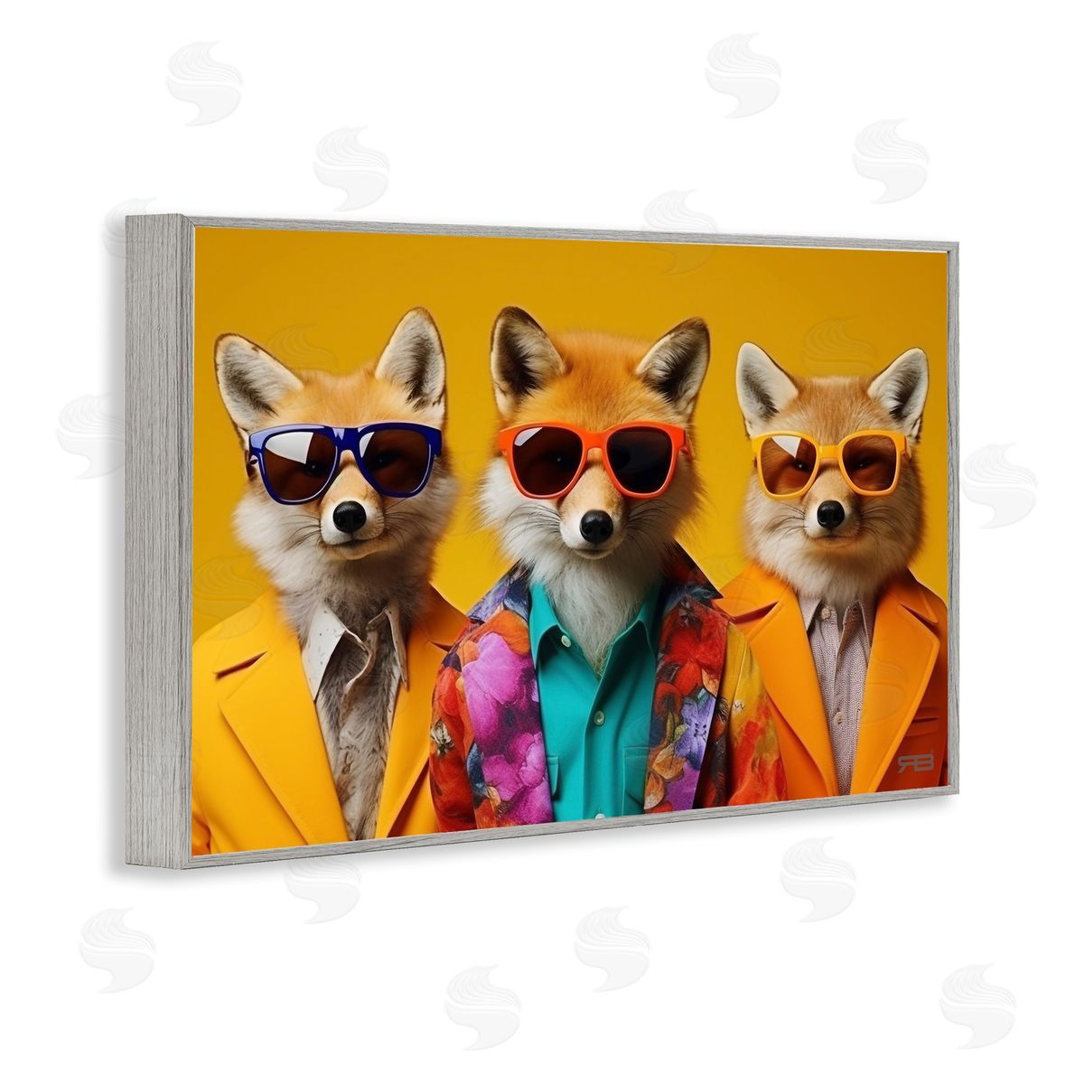 Stylish Fashion Foxes Grey Frame Print Wall Art, Home Decor by Roozbeh Bahramali