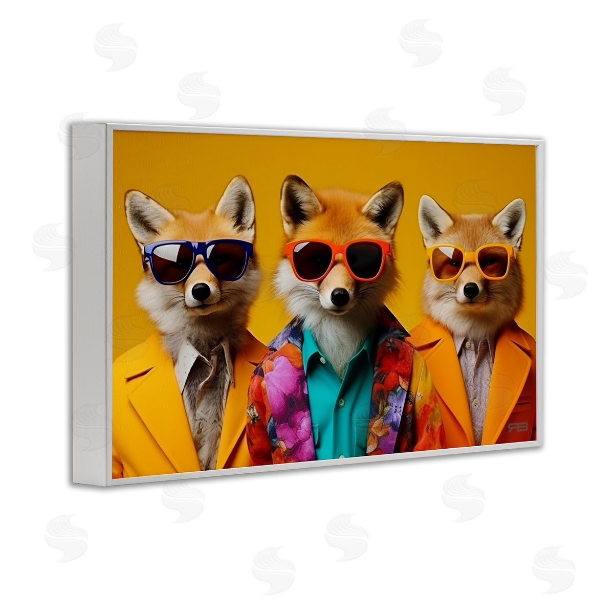 Stylish Fashion Foxes White Frame Print Wall Art, Home Decor by Roozbeh Bahramali
