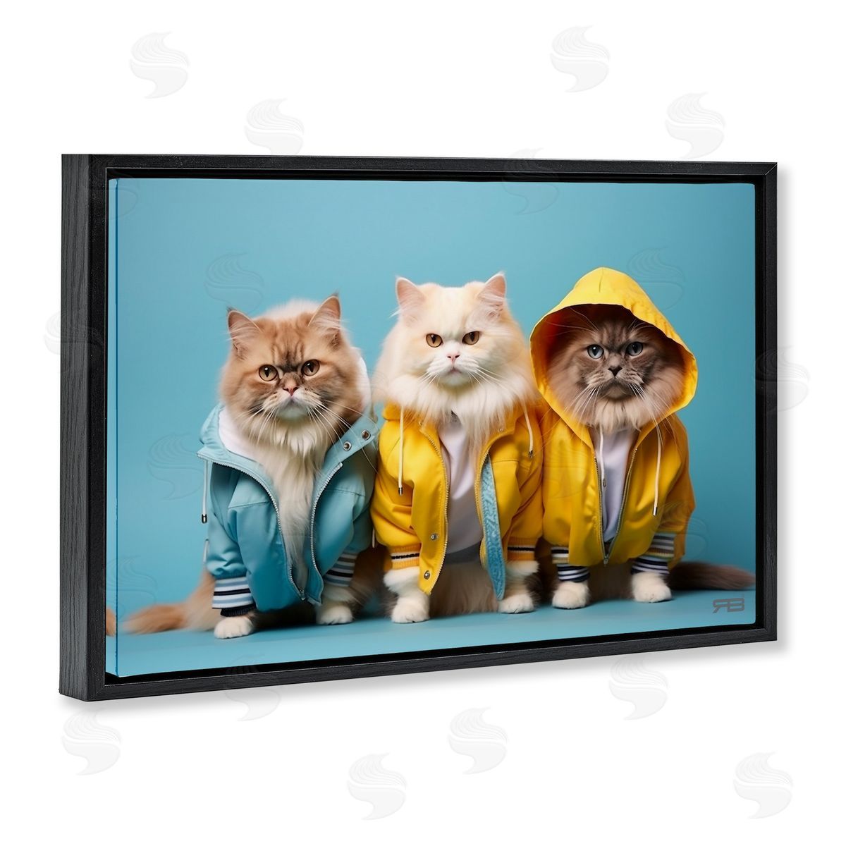 Funny Stylish Cats Black Floating Frame Canvas Wall Art, Home Decor by Roozbeh Bahramali