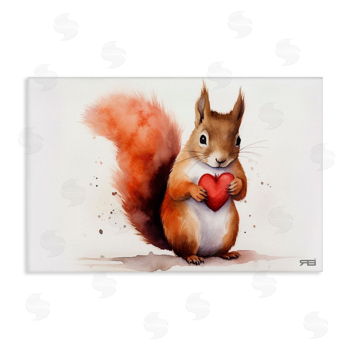 Squirrel Holding Heart Canvas Wall Art, Home Decor by Roozbeh Bahramali