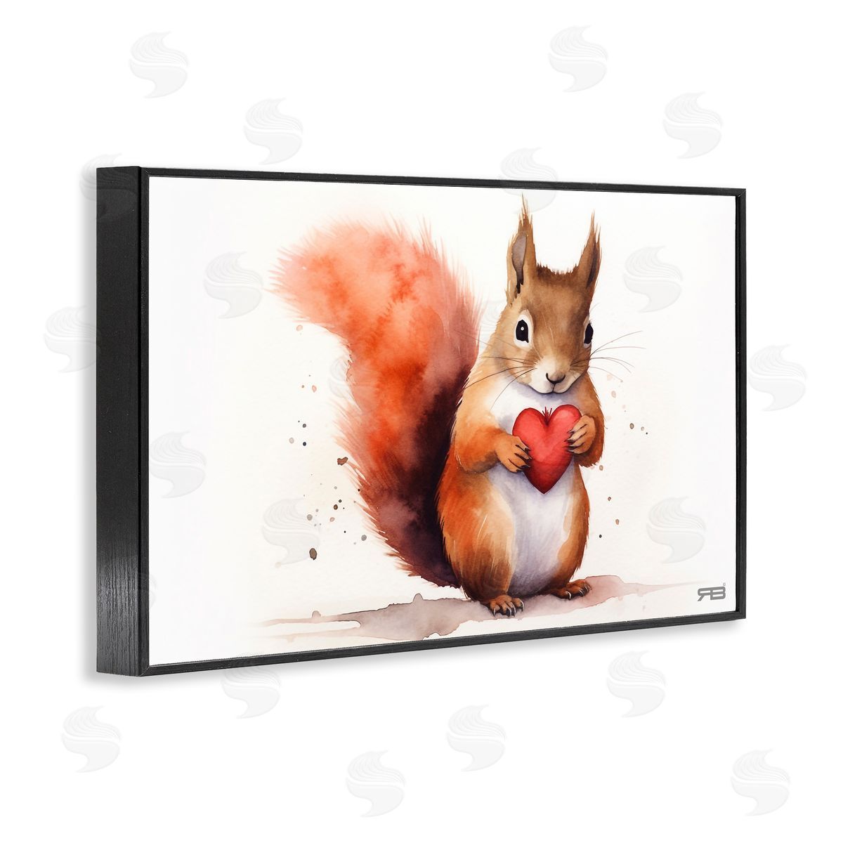 Squirrel Holding Heart Black Frame Print Wall Art, Home Decor by Roozbeh Bahramali