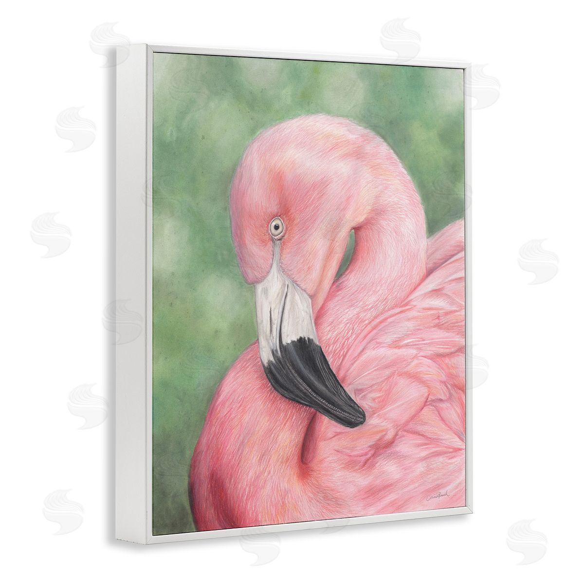 Blushing Flamingo Visage White Frame Print Wall Art, Home Decor by Connie Resch