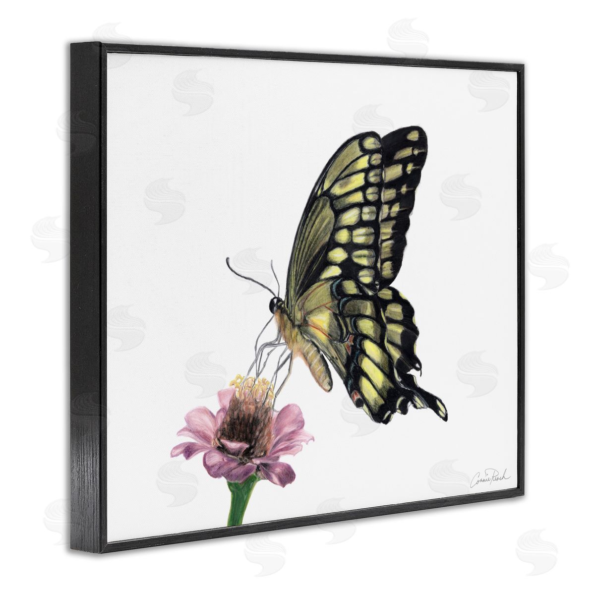 Minimal Butterfly and Flower Black Frame Print Wall Art, Home Decor by Connie Resch