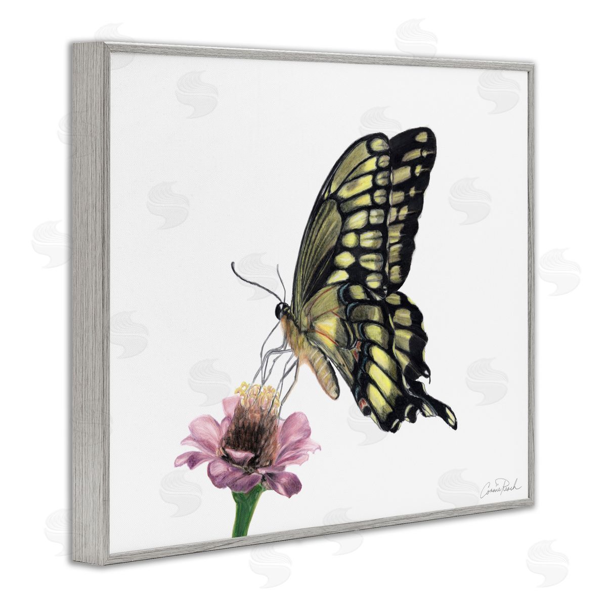 Minimal Butterfly and Flower Grey Frame Print Wall Art, Home Decor by Connie Resch