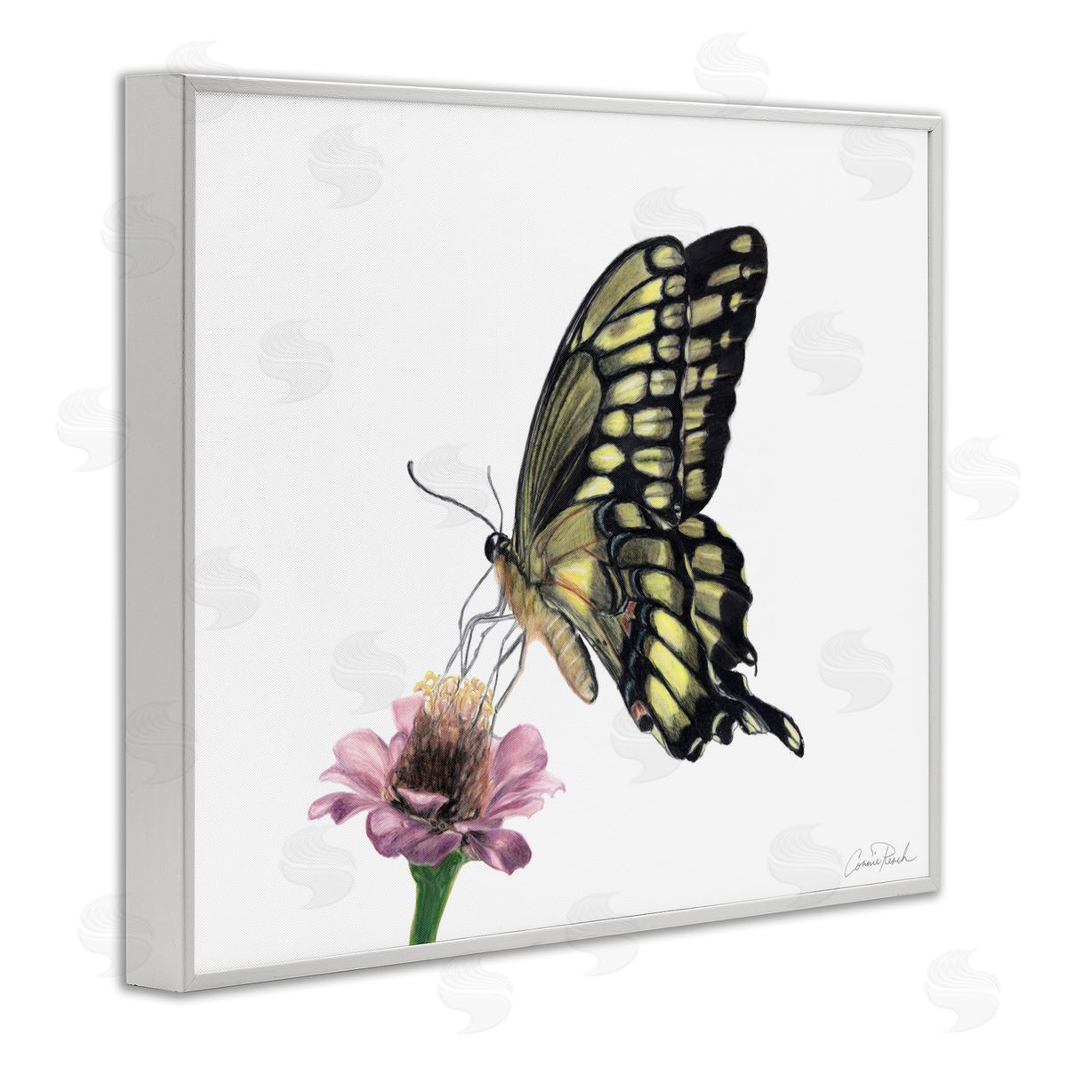 Minimal Butterfly and Flower White Frame Print Wall Art, Home Decor by Connie Resch