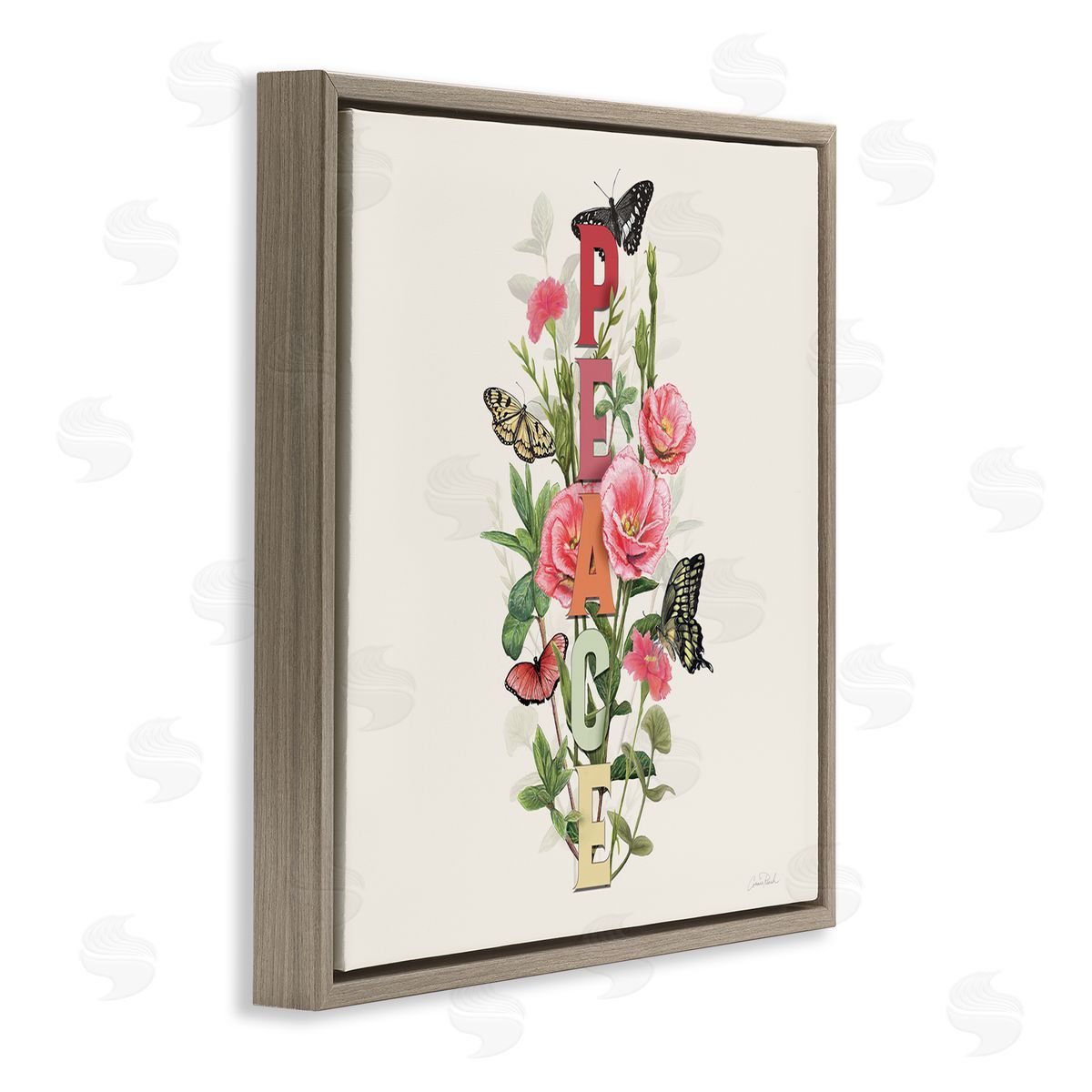 Peace with Butterflies Brown Floating Frame Canvas Wall Art, Home Decor by Connie Resch