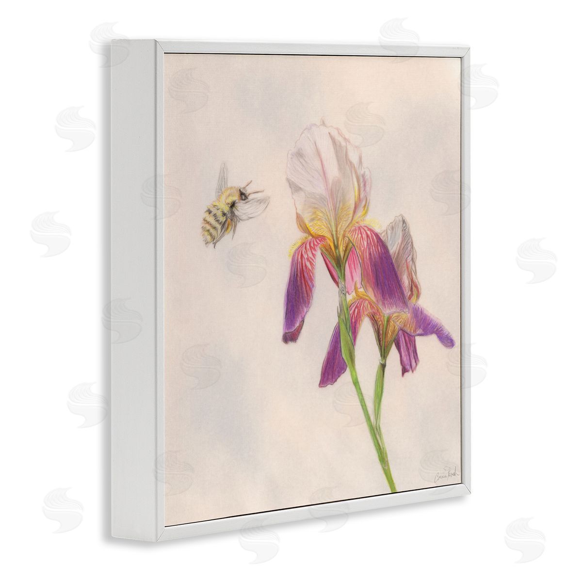 Spring Offerings Bee White Frame Print Wall Art, Home Decor by Connie Resch