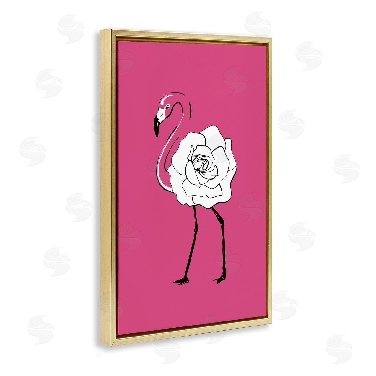 Rose Blossom Flamingo Gold Floating Frame Canvas Wall Art, Home Decor by Martina Pavlova