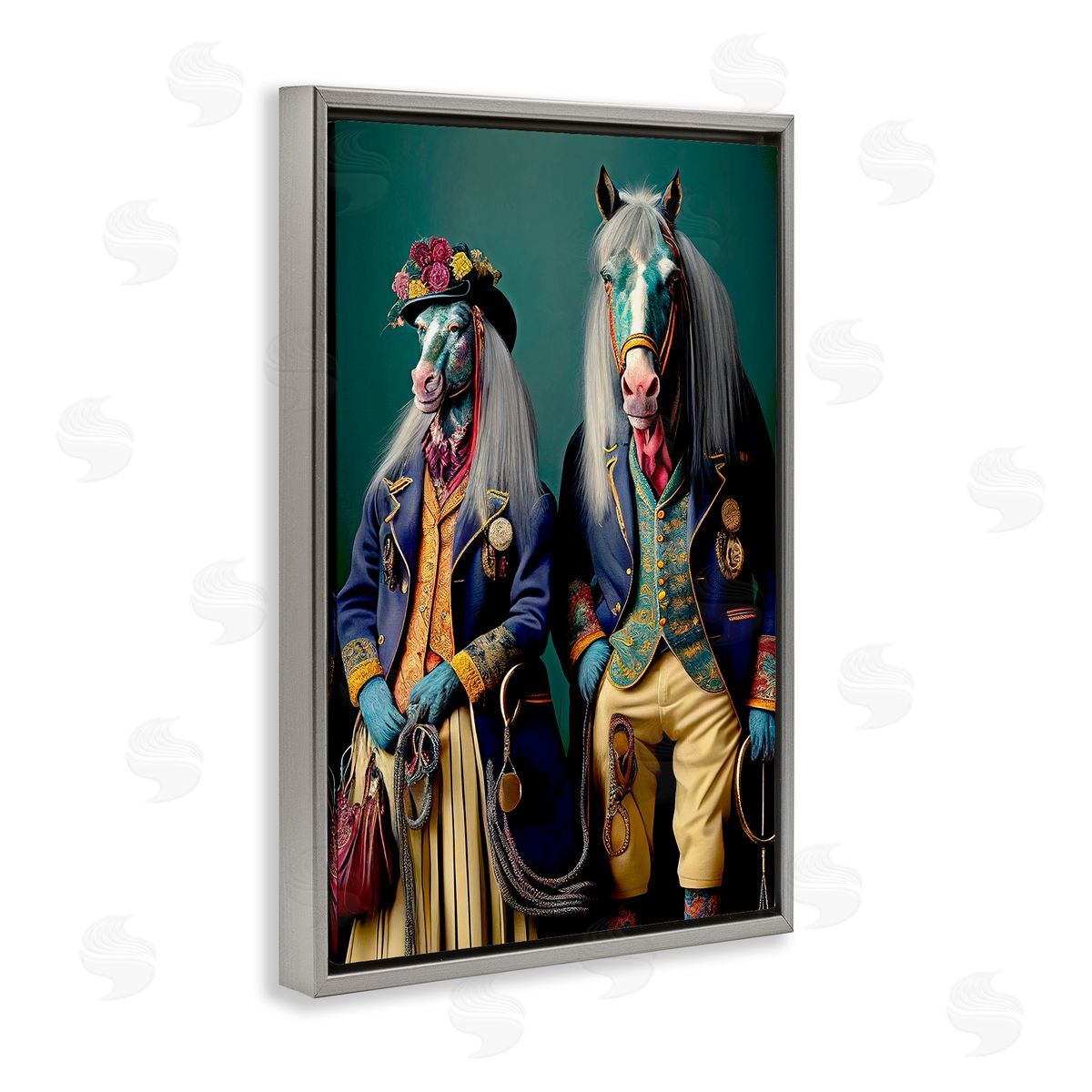 Old Fashioned Horses Grey Floating Frame Canvas Wall Art, Home Decor by Sasha