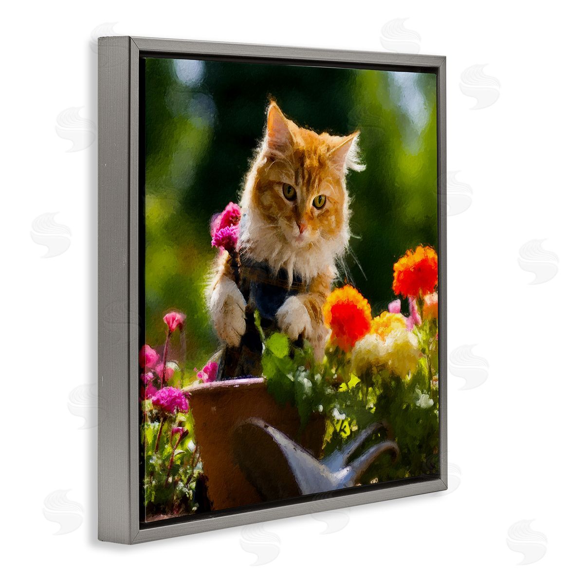 Spring Gardener Kitten Grey Floating Frame Canvas Wall Art, Home Decor by Sean Parnell