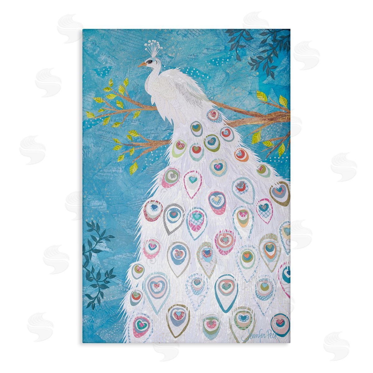 White Patterned Peacock Canvas Wall Art, Home Decor by Jennifer Peck