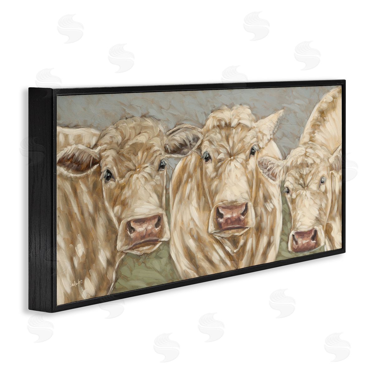 Beige Cow Trio Black Frame Print Wall Art, Home Decor by Sara G. Designs