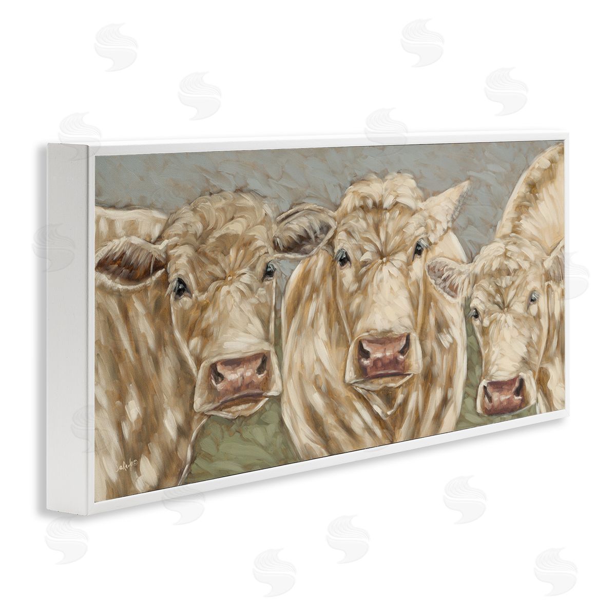 Beige Cow Trio White Frame Print Wall Art, Home Decor by Sara G. Designs