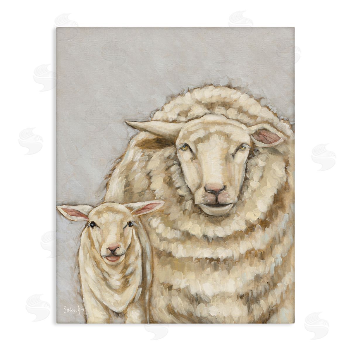 Neutral Sheep and Lamb Canvas Wall Art, Home Decor by Sara G. Designs