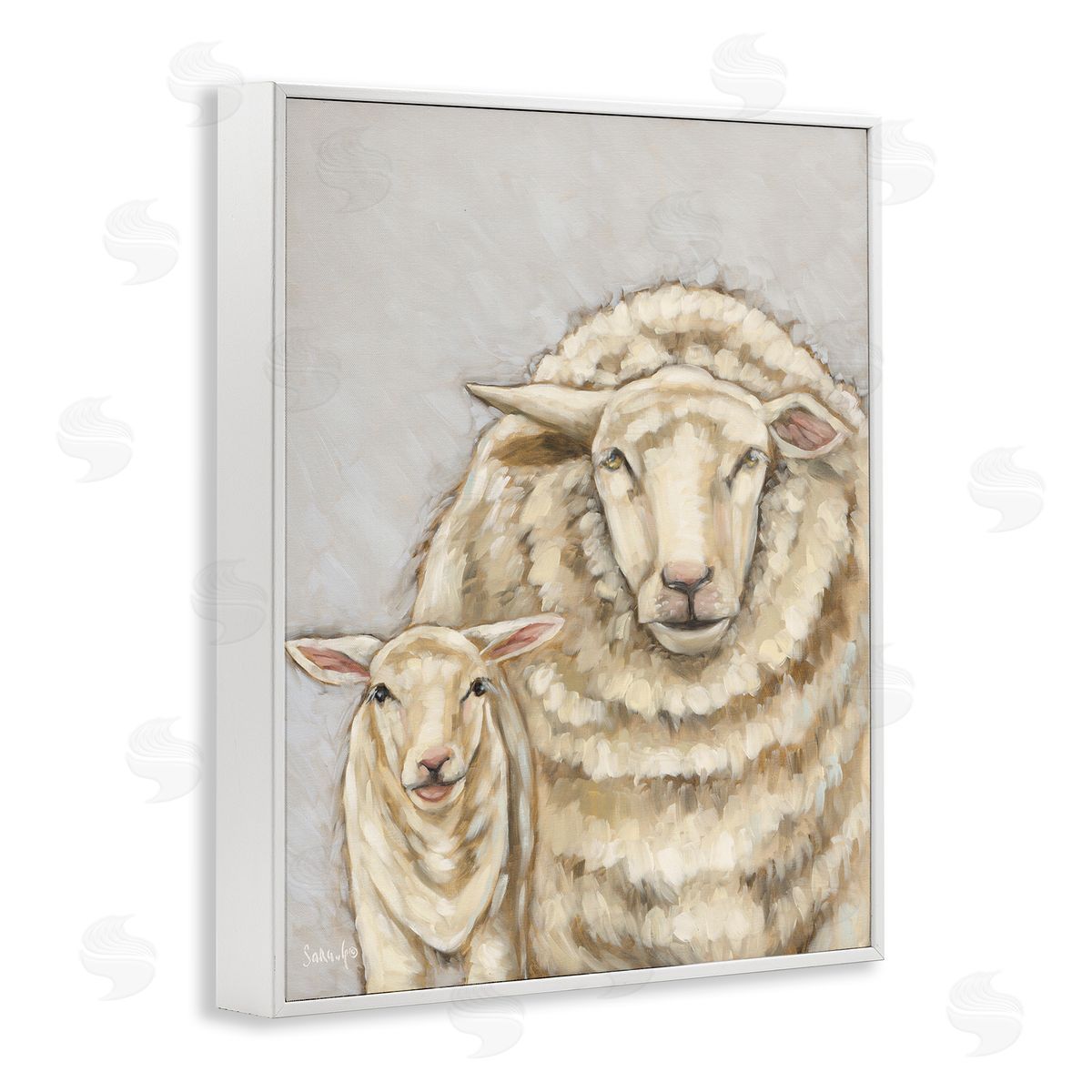 Neutral Sheep and Lamb White Frame Print Wall Art, Home Decor by Sara G. Designs