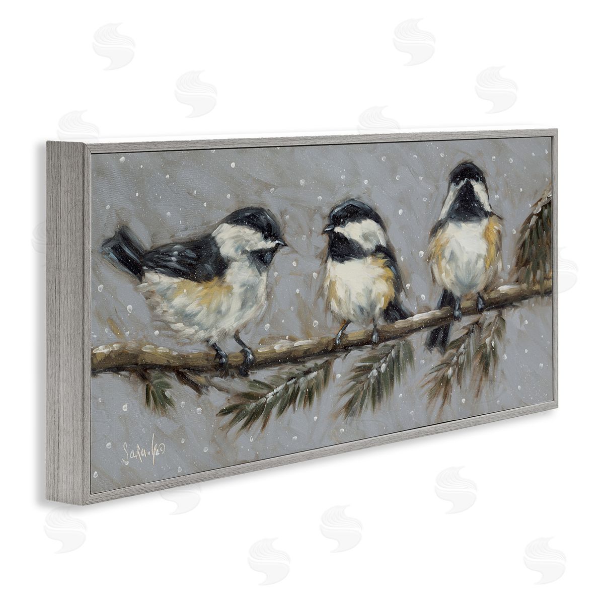 Winter Bird Trio Grey Frame Print Wall Art, Home Decor by Sara G. Designs