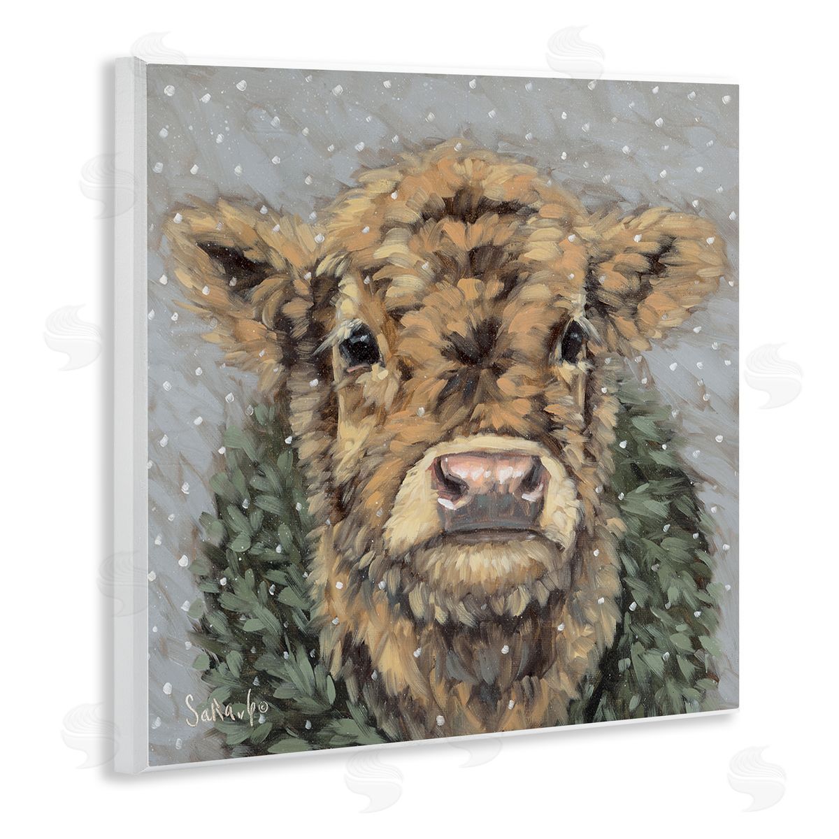 Snowy Cattle and Wreath Wood Plaque Wall Art, Home Decor by Sara G. Designs