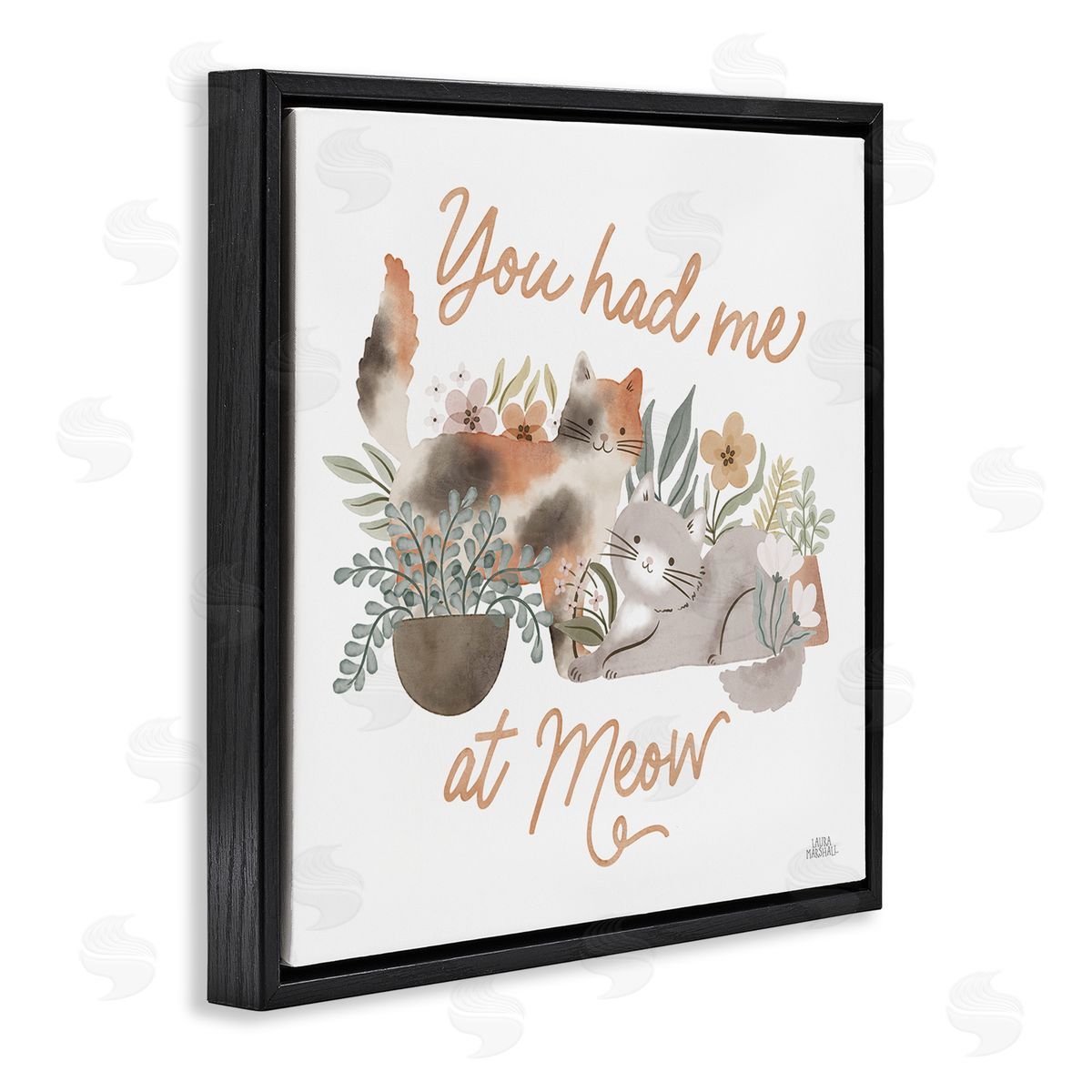 Meow Garden Friends Black Floating Frame Canvas Wall Art, Home Decor by Laura Marshall