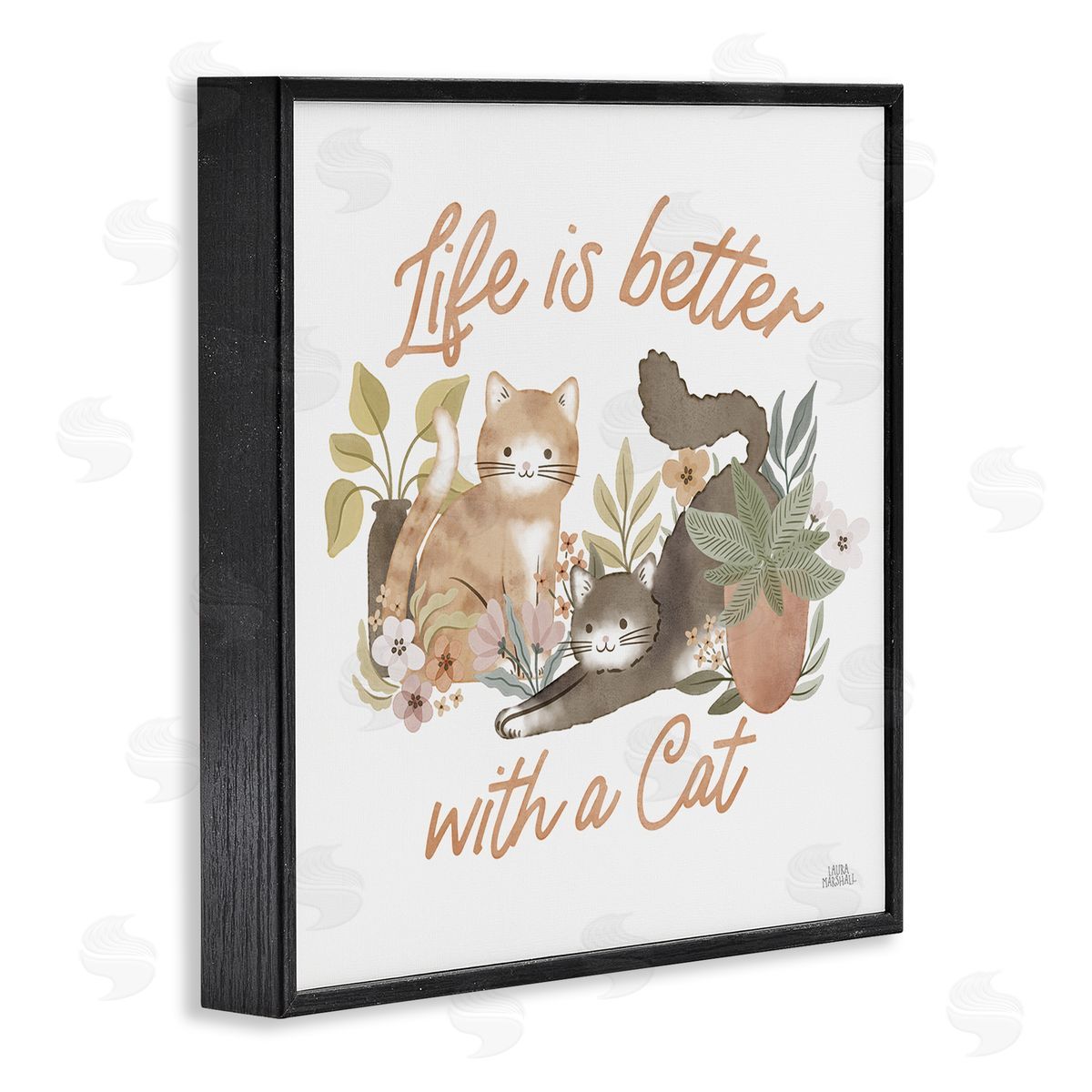 Better with Cat Phrase Black Frame Print Wall Art, Home Decor by Laura Marshall