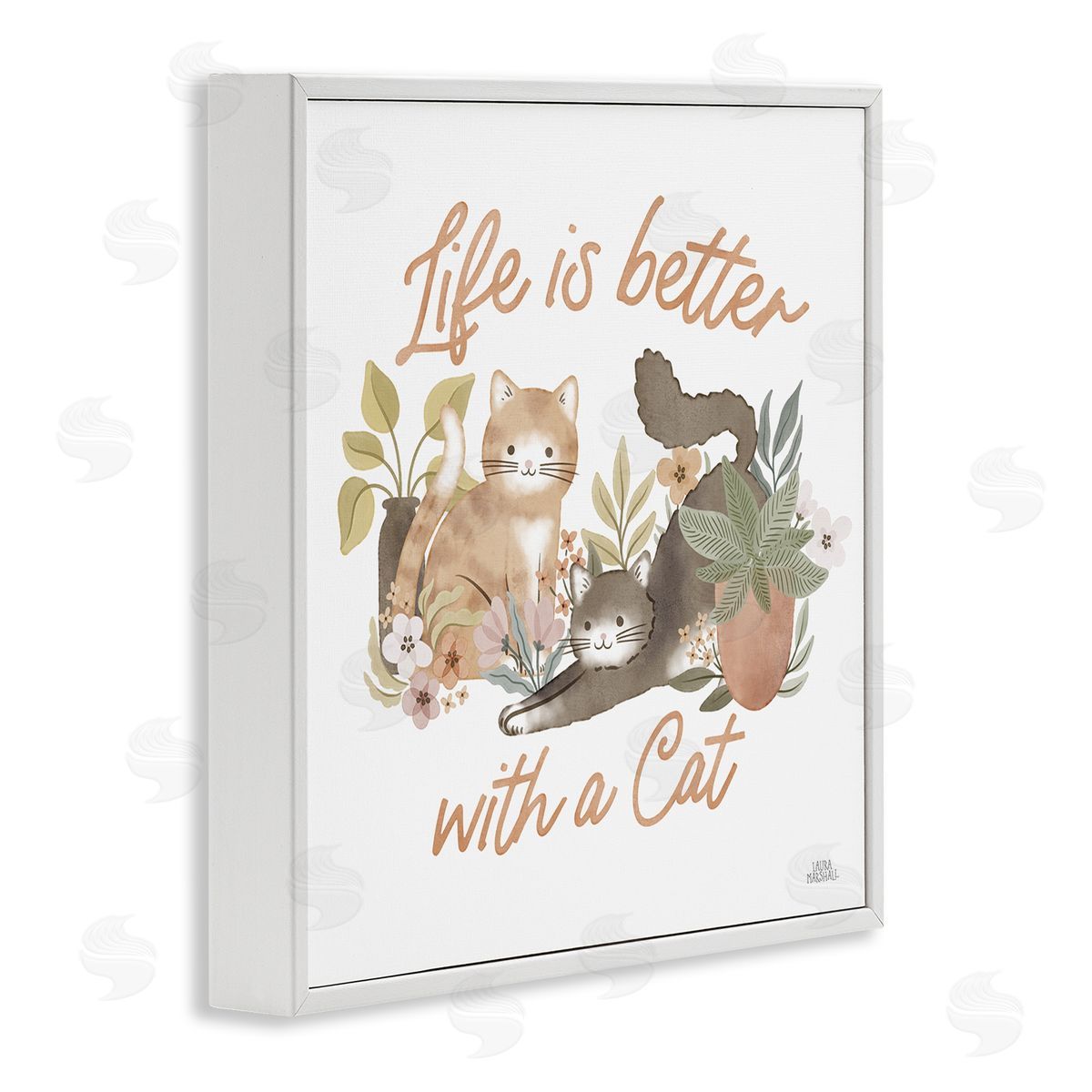 Better with Cat Phrase White Frame Print Wall Art, Home Decor by Laura Marshall