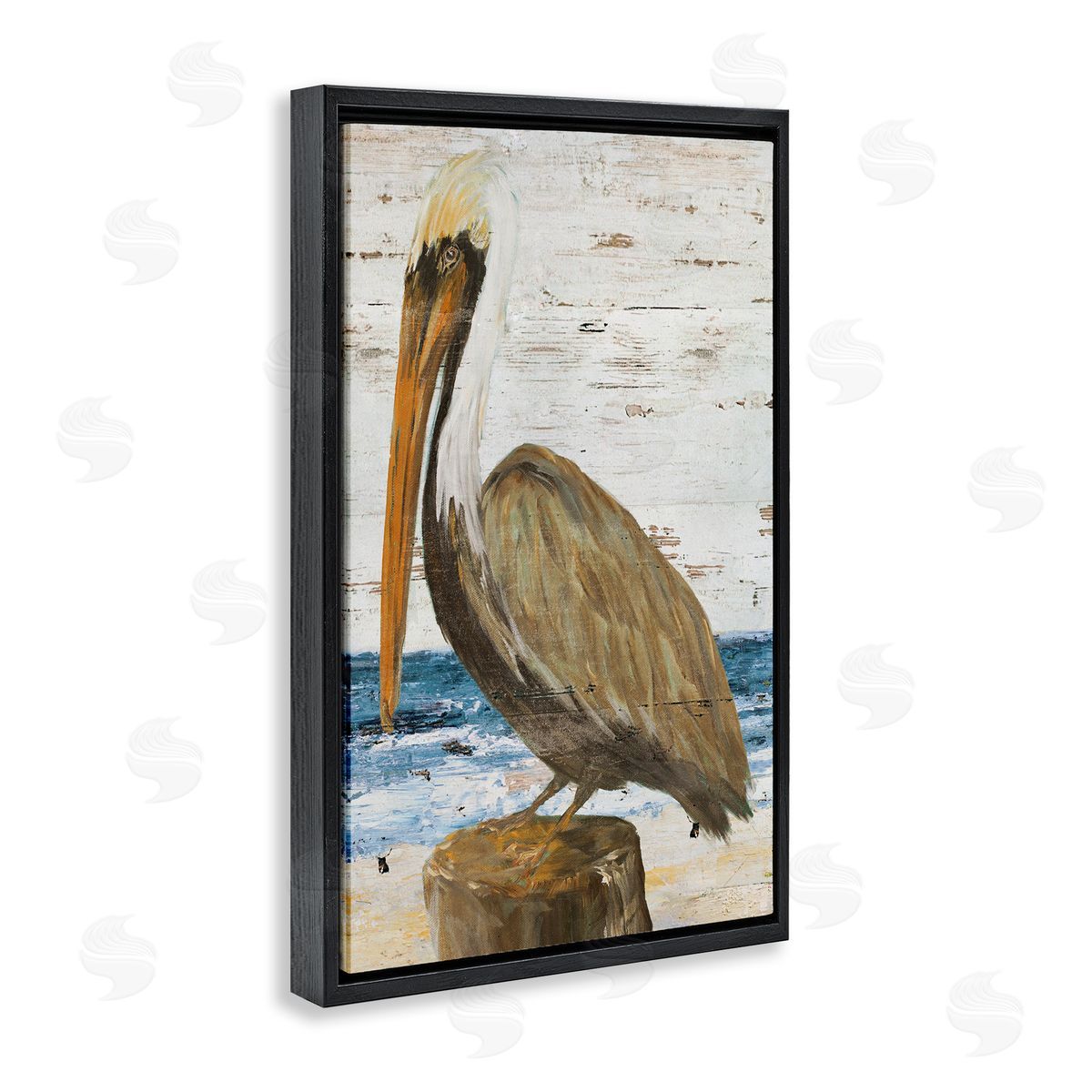 Rustic Ocean Pelican Black Floating Frame Canvas Wall Art, Home Decor by Julie DeRice