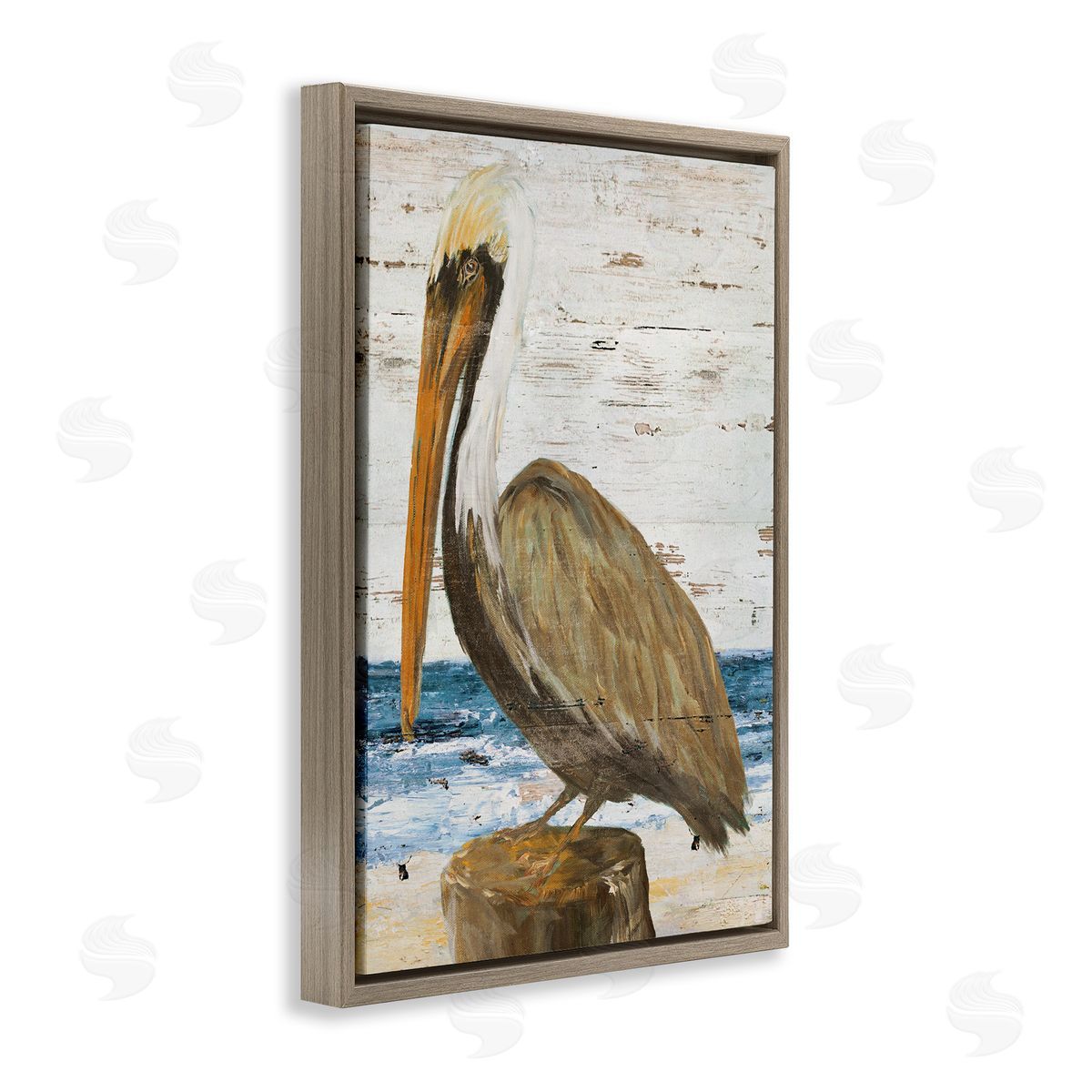 Rustic Ocean Pelican Brown Floating Frame Canvas Wall Art, Home Decor by Julie DeRice
