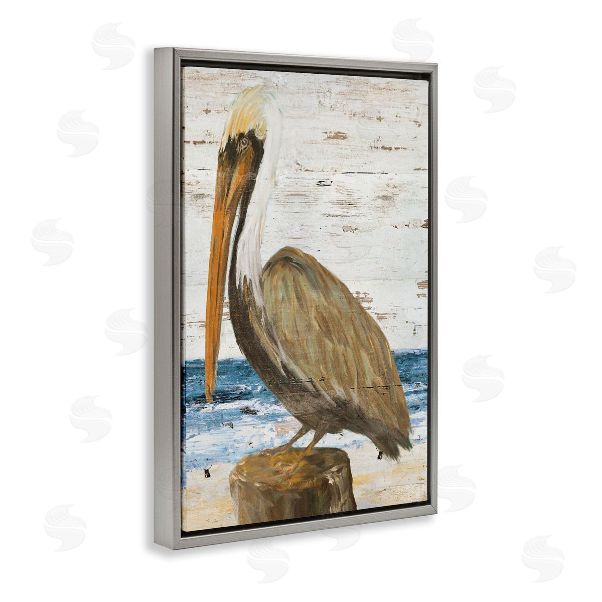 Rustic Ocean Pelican Grey Floating Frame Canvas Wall Art, Home Decor by Julie DeRice