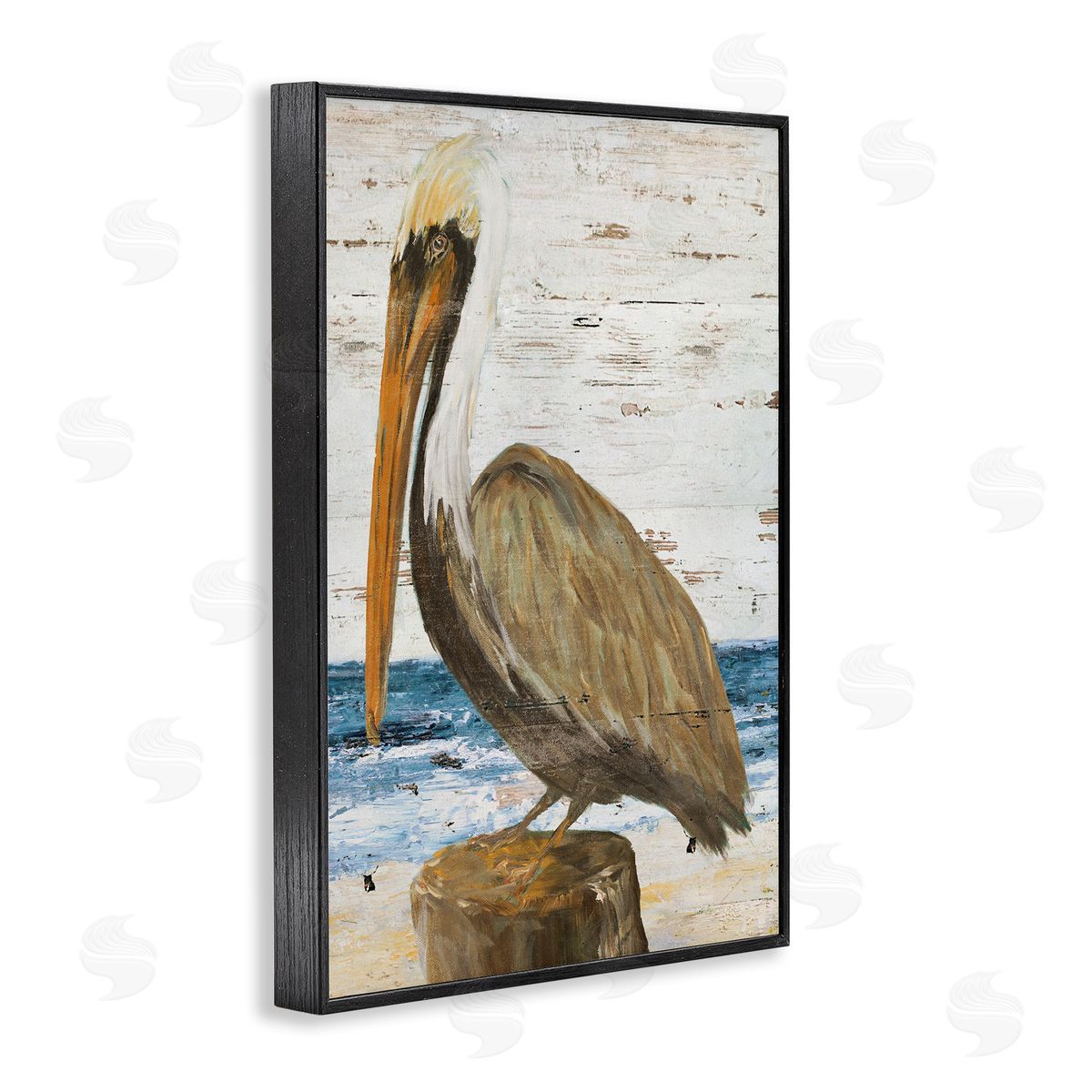 Rustic Ocean Pelican Black Frame Print Wall Art, Home Decor by Julie DeRice