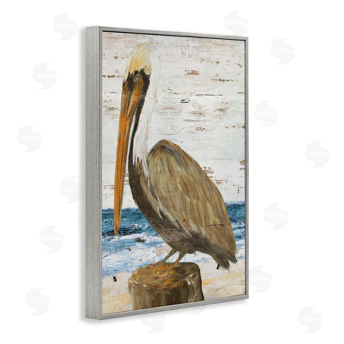 Rustic Ocean Pelican Grey Frame Print Wall Art, Home Decor by Julie DeRice